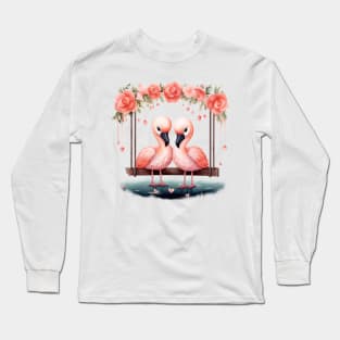 Valentine Flamingo Couple On Swing Long Sleeve T-Shirt